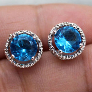 18K White Gold Filled Blue Topaz Zircon Earrings
